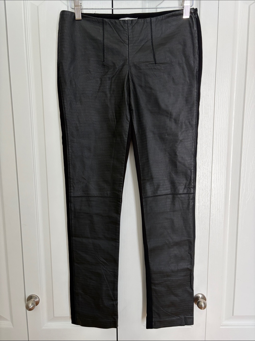 My Tribe Black Textured Leather Front Stretch Fabric Back Slim Pants S
